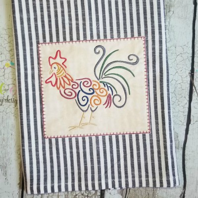 swirly rooster emb design